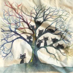 Vintage Spooky Cat Tree Illustration Reusable Tote Bag OS